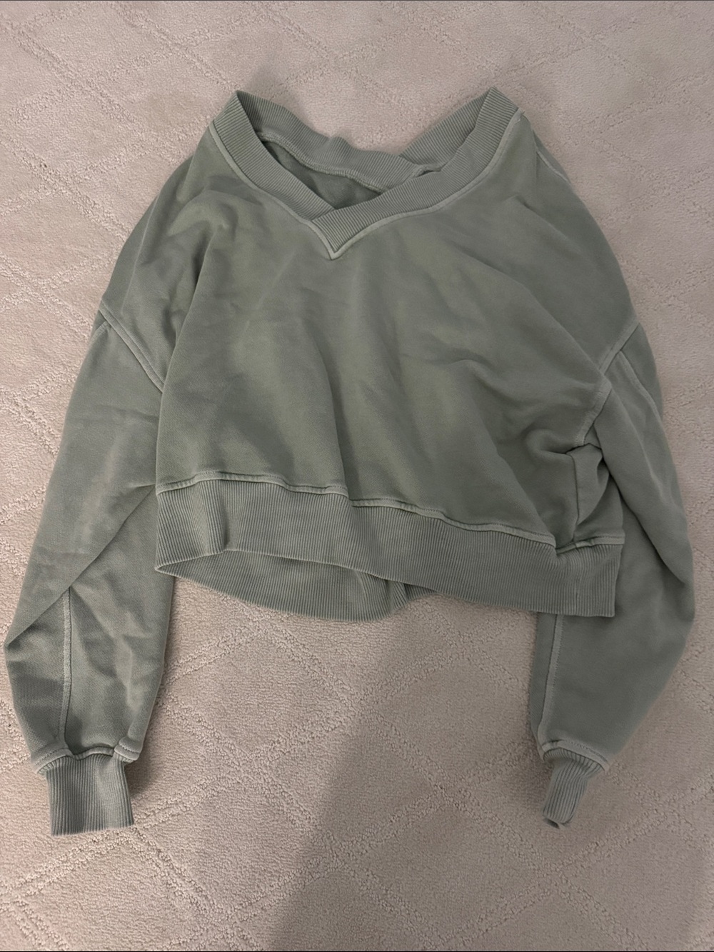 aerie Cropped V-Neck Sweatshirt - Sage